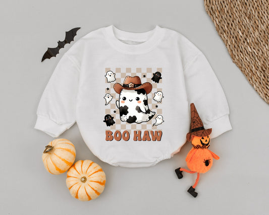 Retro Cowboy Ghost Baby Romper – First Halloween Bodysuit