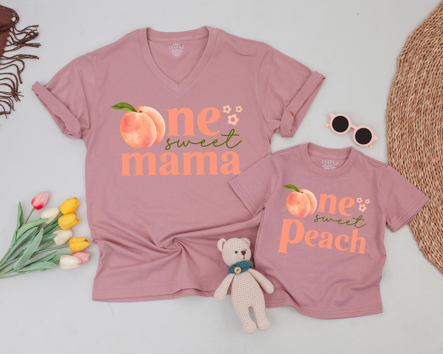 One Sweet Peach Personalized Birthday Shirt Matching Family Outfit First 1st Baby Girl Whimsical Watercolor Design Summer Cake Smash