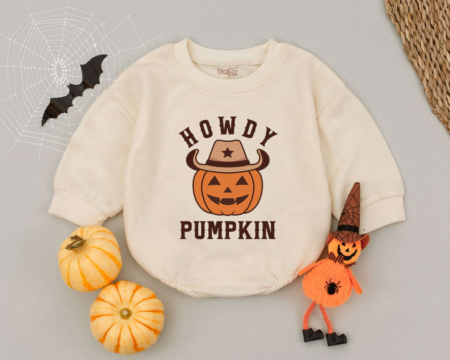 Western Pumpkin Baby Romper - First Halloween Outfit & Costume