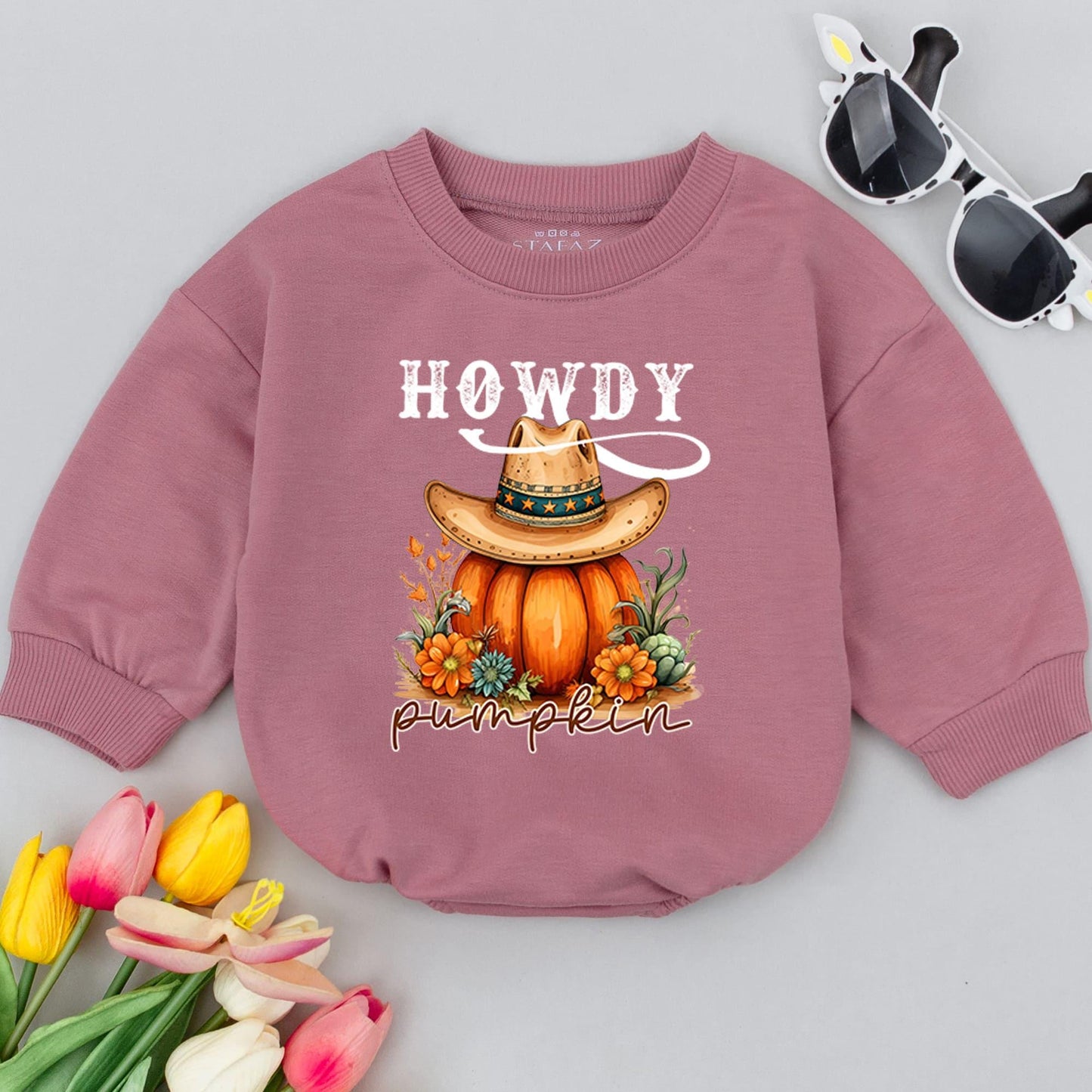 Pumpkin Cowboy Baby Romper: Western Bodysuit for Fall Festivities