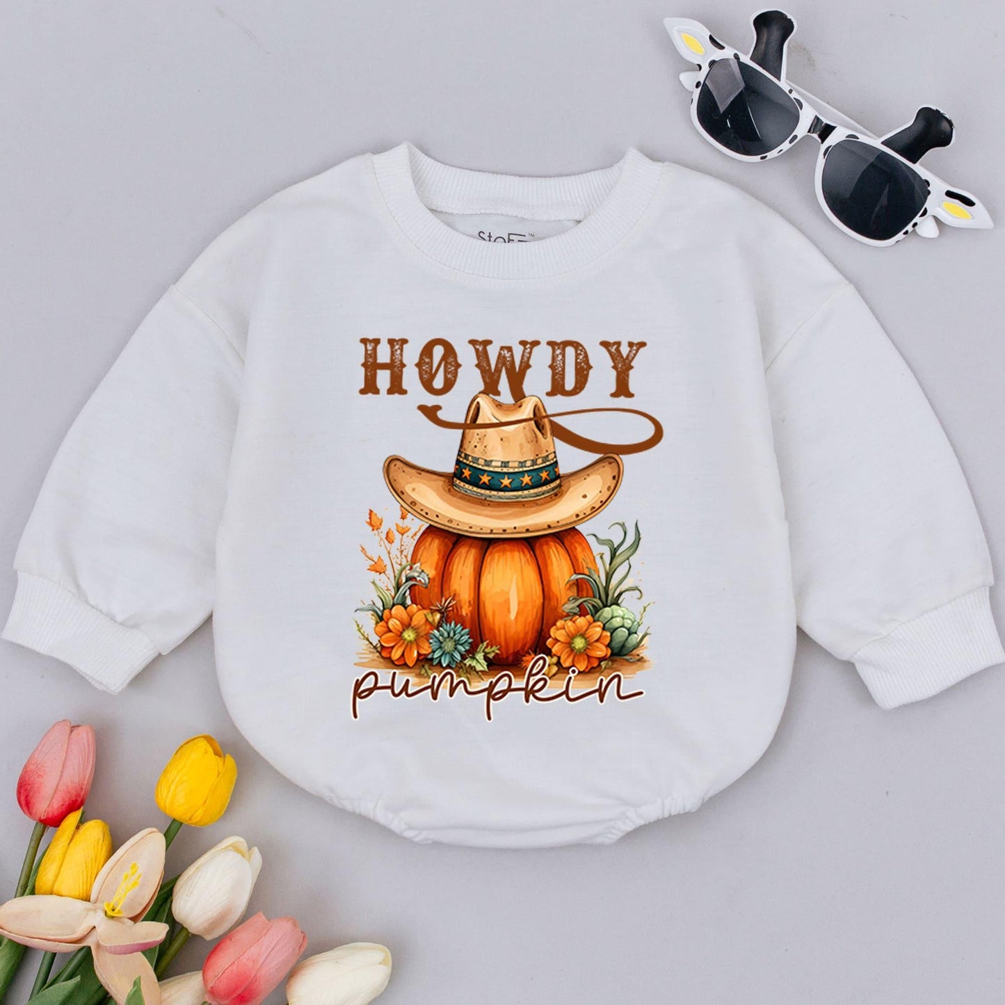 Pumpkin Cowboy Baby Romper: Western Bodysuit for Fall Festivities