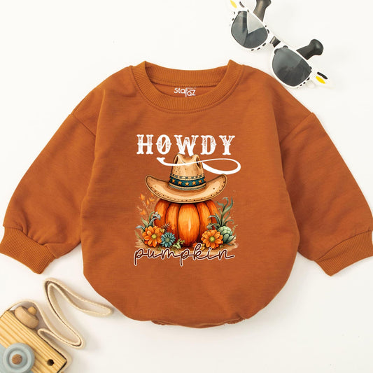 Pumpkin Cowboy Baby Romper: Western Bodysuit for Fall Festivities