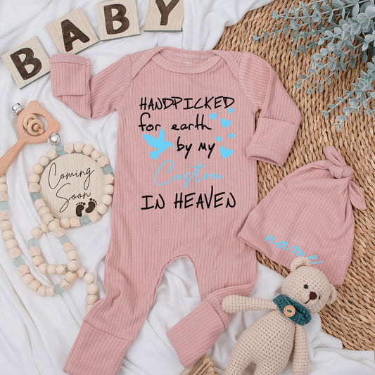 Handpicked for Earth by My Great Grandpa Grandma in Heaven Baby Bodysuit Newborn Pregnancy Announcement Gift Sentimental Blue Hearts