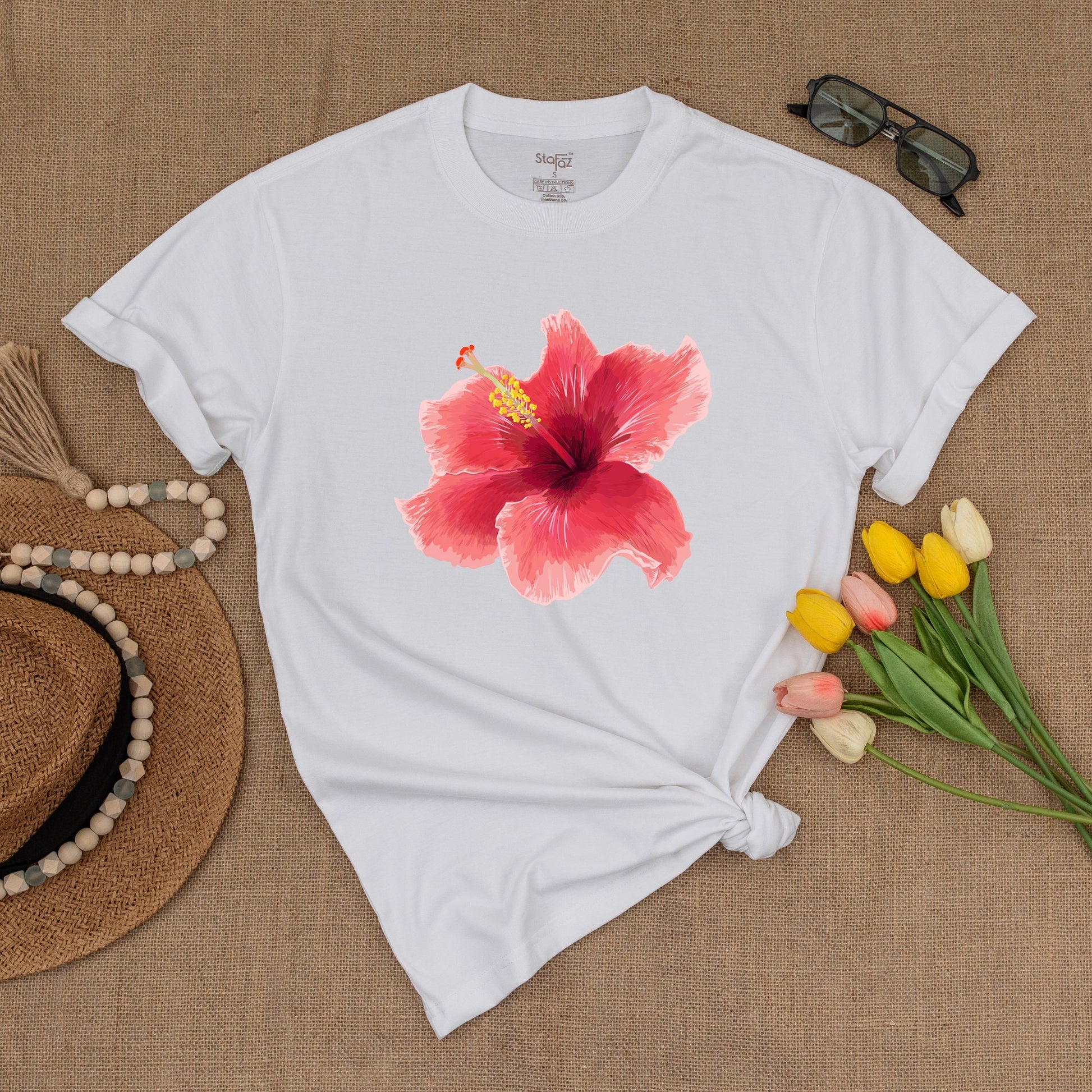 Y2K Pink Hibiscus Graphic Tee, Trendy 90s Unisex Floral Shirt