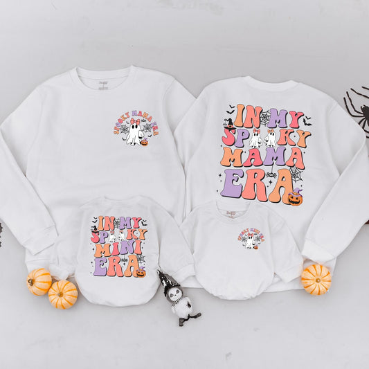 Matching Spooky Mama & Mini Era Halloween Outfits, Retro Ghost Family Shirts, Custom Fall Gift, Mommy & Me Vintage Sweatshirts