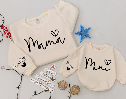 Personalized Mama Mini Sweatshirt Matching Family Christmas Outfit Daughter Kid Baby Girl Romper Cozy Holiday Gift