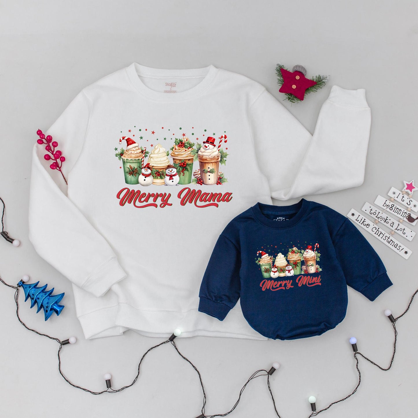 Festive Family Set: Custom Xmas Tees & Sweaters for Mom & Mini