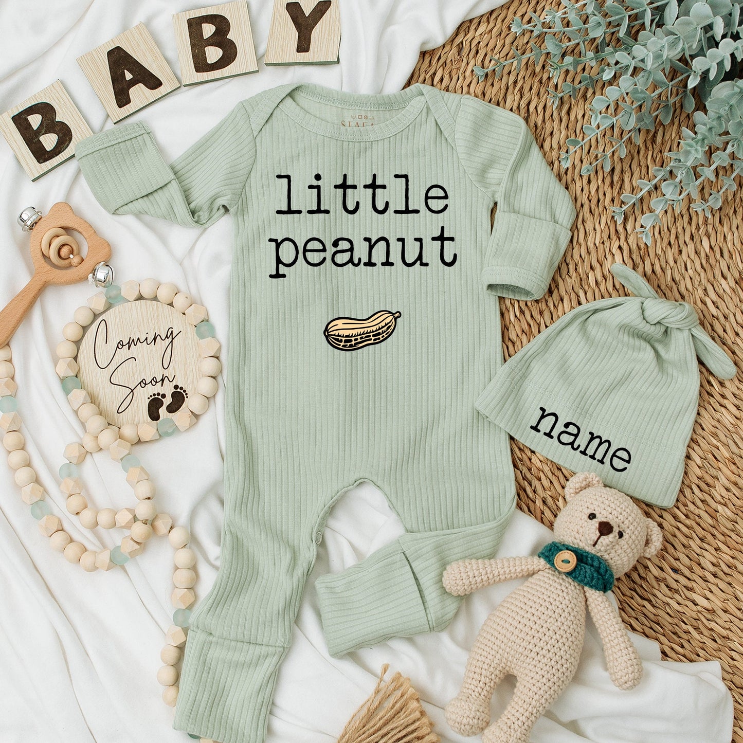 Peanut Baby Bodysuit & Hat Set, Personalized Newborn Keepsake Gift
