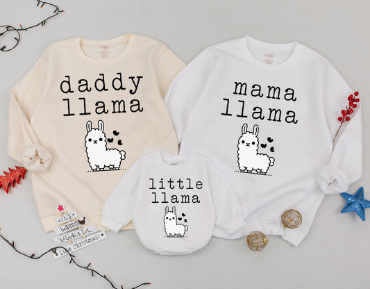 Matching Llama Family Sweatshirts: Mommy and Me Baby Outfits, Dada Mama Mini Clothes, Soft Cotton Boy Girl Gift, Cozy Casual Matching Sets (139 chars)