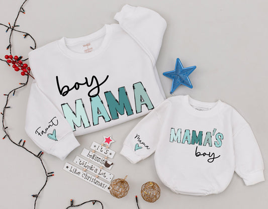 Custom Boy Mama & Mama's Boy Matching Sweatshirt Set for Mom and Baby Cozy Holiday Gift for Her Newborn Outfit