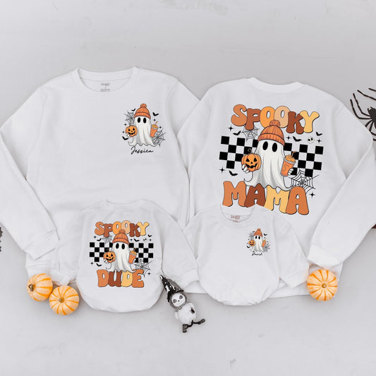 Personalized Spooky Dude Sweatshirt, Matching Mommy and Me Halloween Ghost Family Outfits, Custom Pumpkin & Spiderweb Design, Spooky Season Gifts