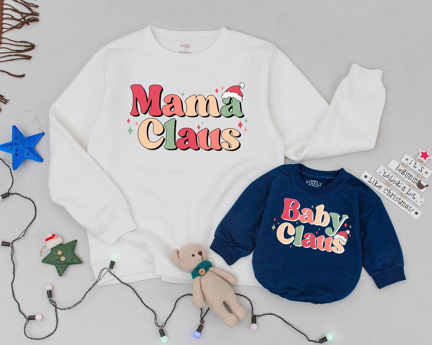 Matching Mama & Mini Claus Christmas Sweaters – Vintage, Personalized