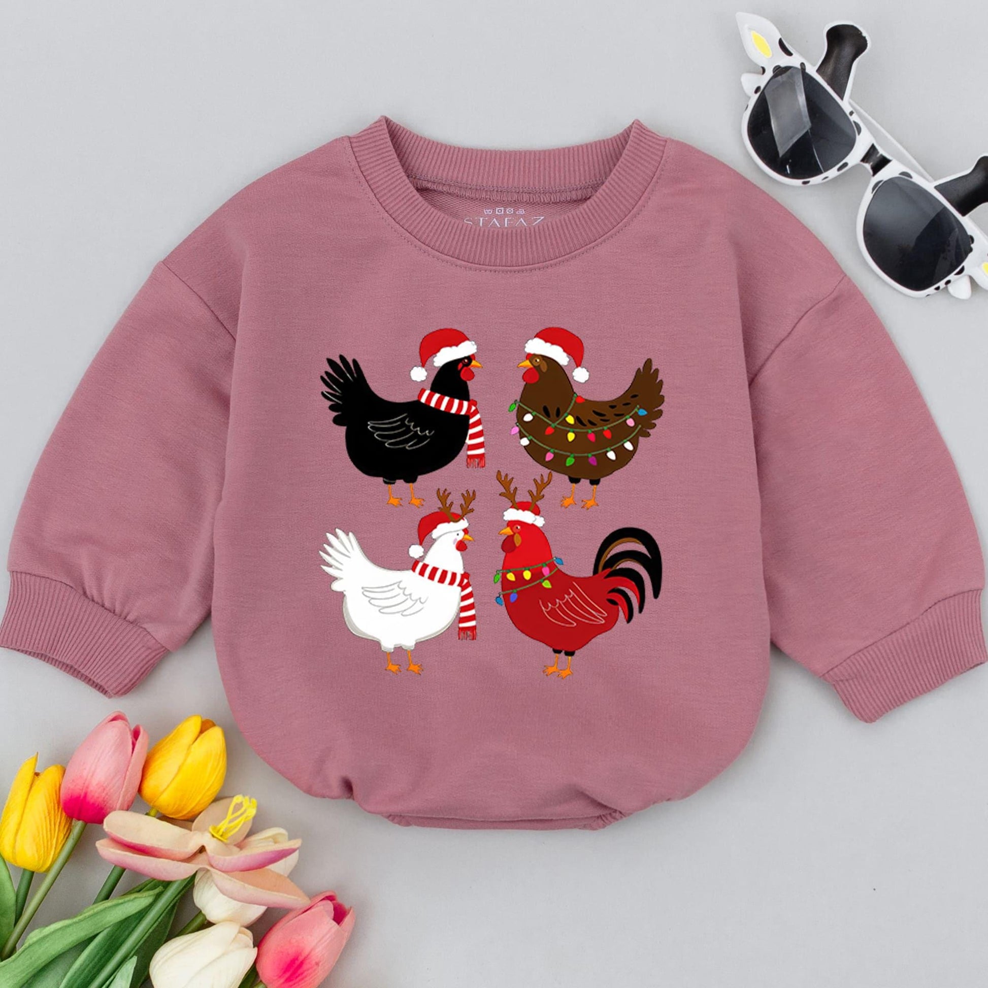 Chicken Holiday Romper: Baby's First Christmas Retro Outfit Gift