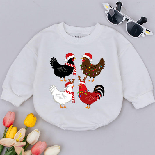Chicken Holiday Romper: Baby's First Christmas Retro Outfit Gift