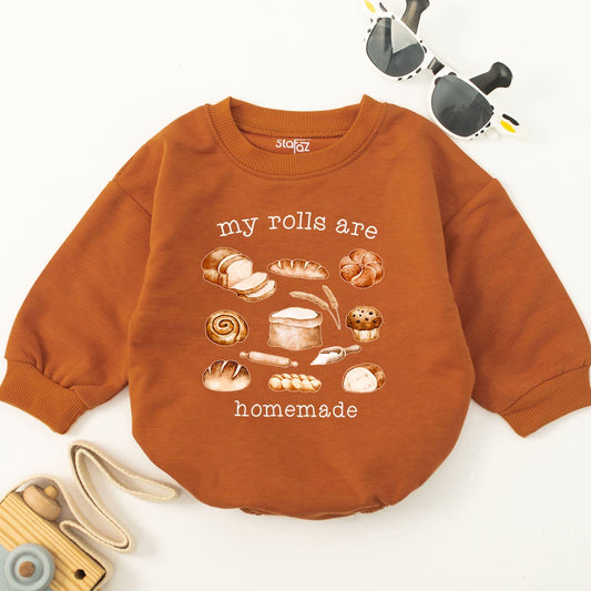 Homemade Rolls Retro Baby Romper - Thanksgiving Baby Bodysuit Baking Outfit, Funny Fall Clothes, Baby Shower Gift, Retro Bread Baby Clothes