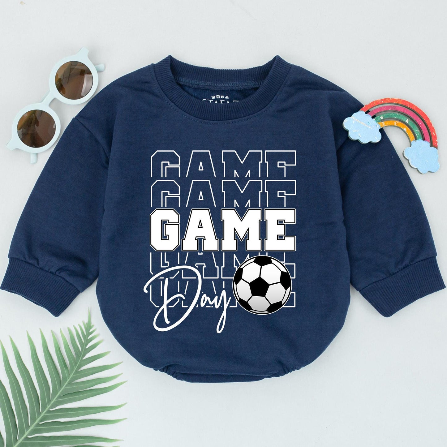 Game Day Soccer Romper Baby Boy Outfit Future Soccer Star Gift Block Print Bodysuit Newborn Clothes Father's Day Soccer Buddy Jumpsuit 130-140 Chars