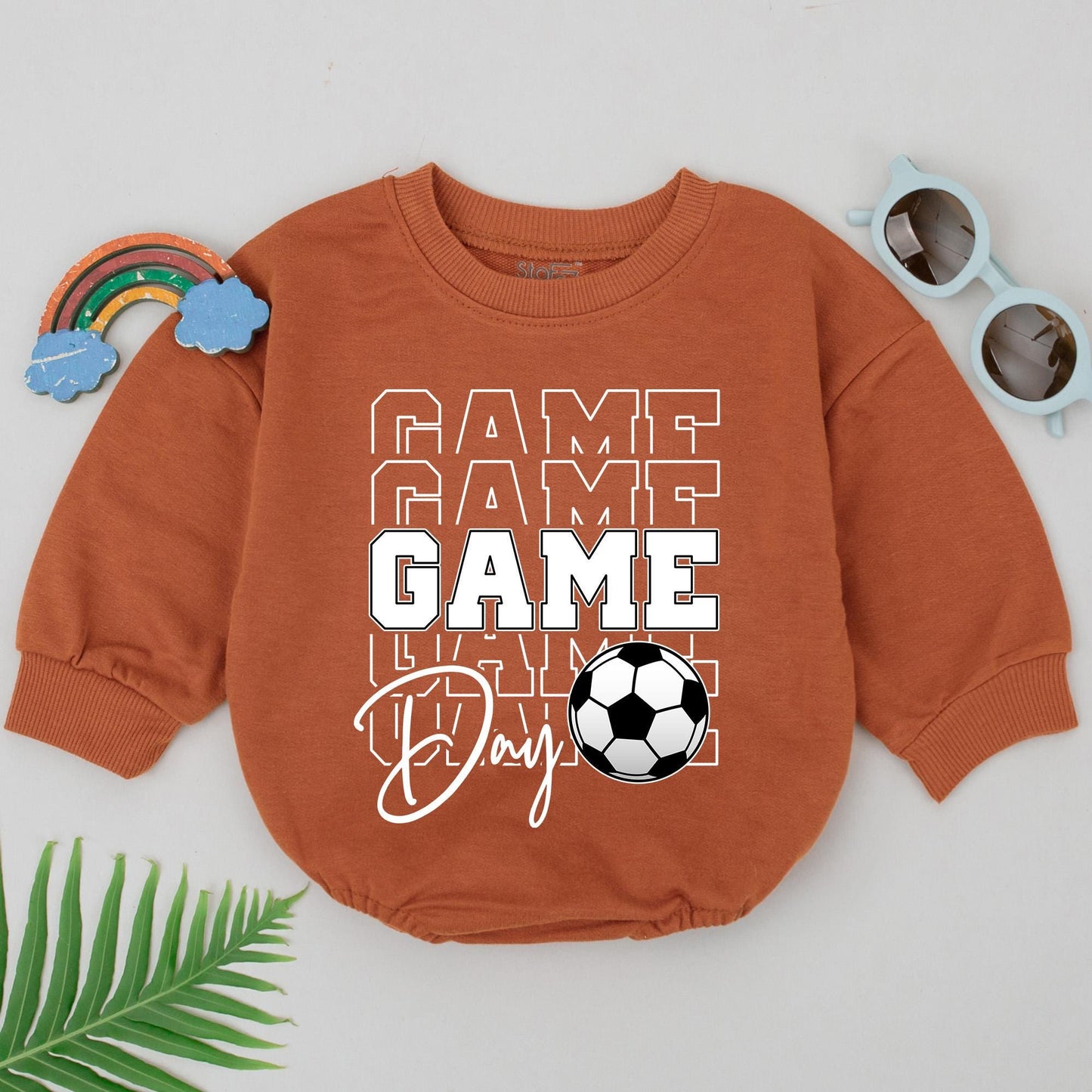 Game Day Soccer Romper Baby Boy Outfit Future Soccer Star Gift Block Print Bodysuit Newborn Clothes Father's Day Soccer Buddy Jumpsuit 130-140 Chars