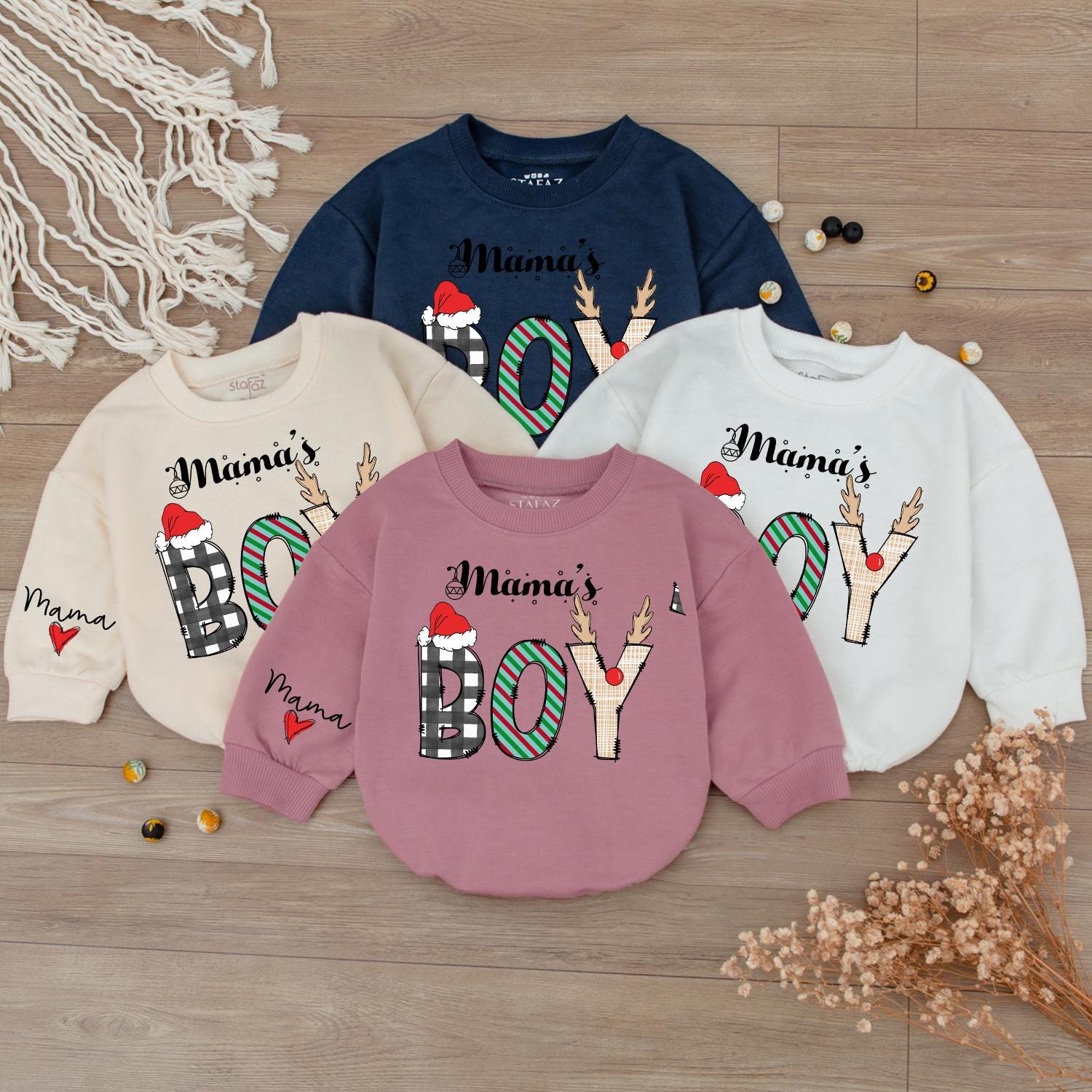 Mama and Mama's Boy Matching Baby Bubble Romper, Adorable First Christmas Bodysuit Newborn Outfit, Mommy Son Holiday Apparel Gift