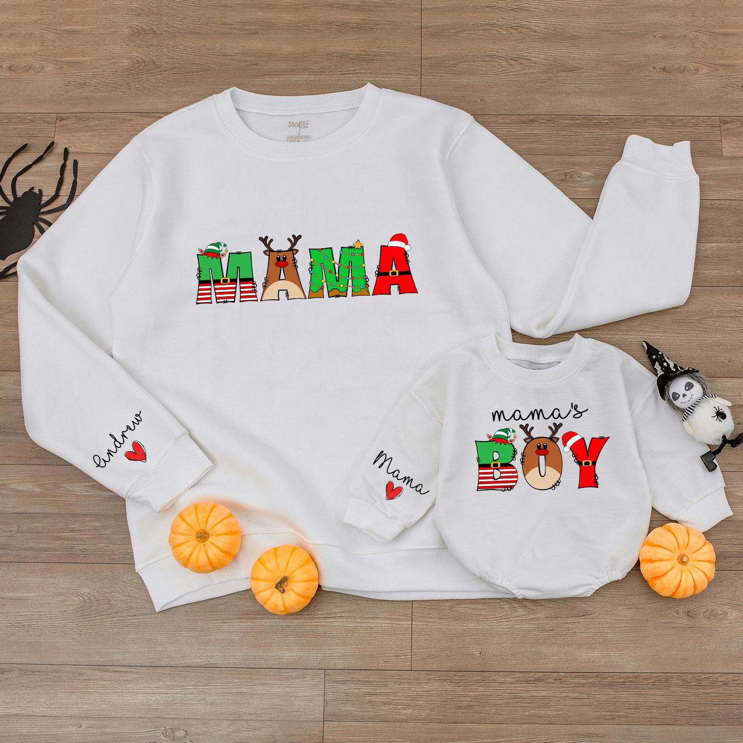 Retro Mama & Son Matching Xmas Outfit | Custom Baby Romper Gift