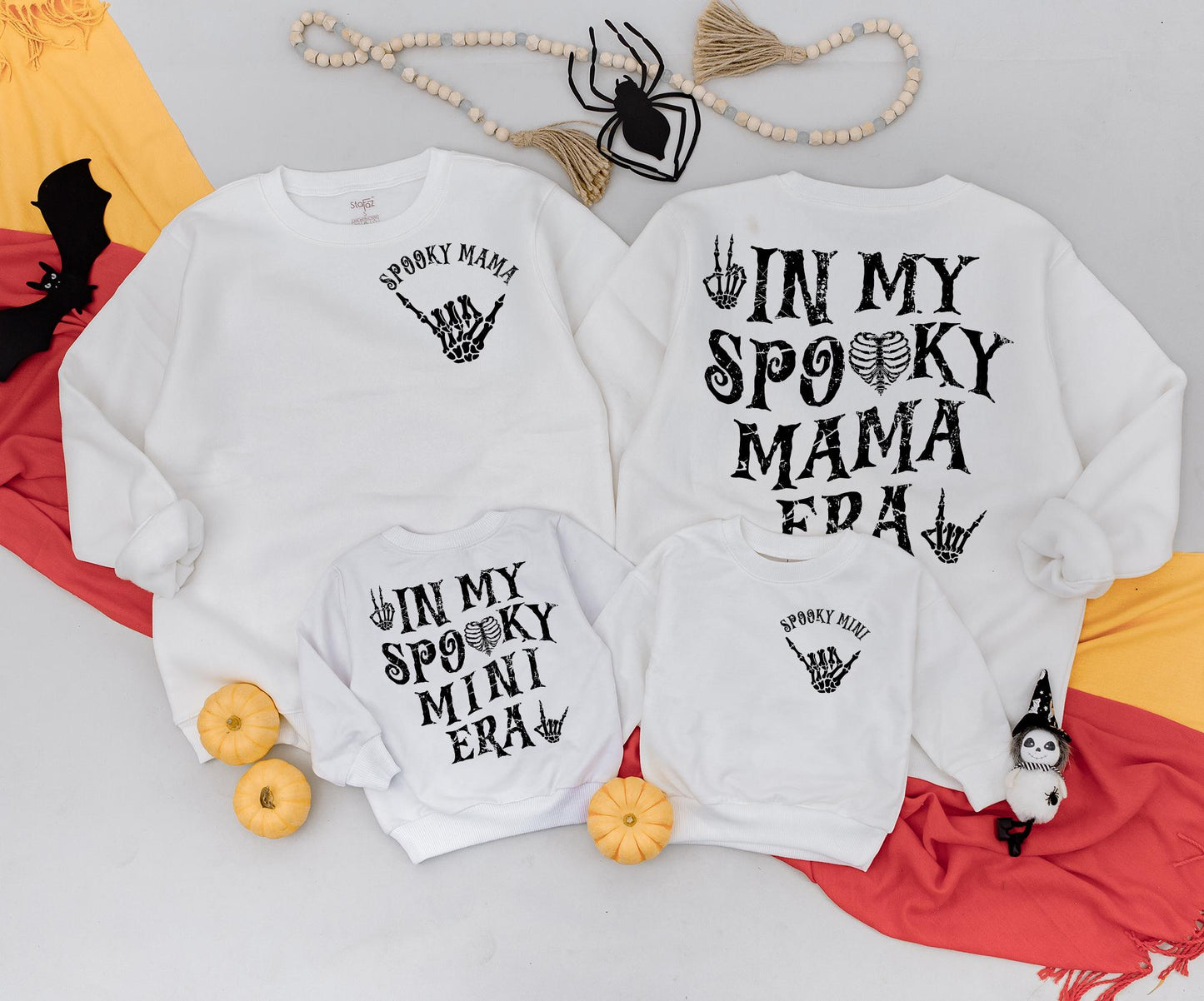 Spooky Mama & Mini Era Matching Sweatshirts Retro Skeleton Hand Halloween Family Outfits Cozy Spooky Season Gift