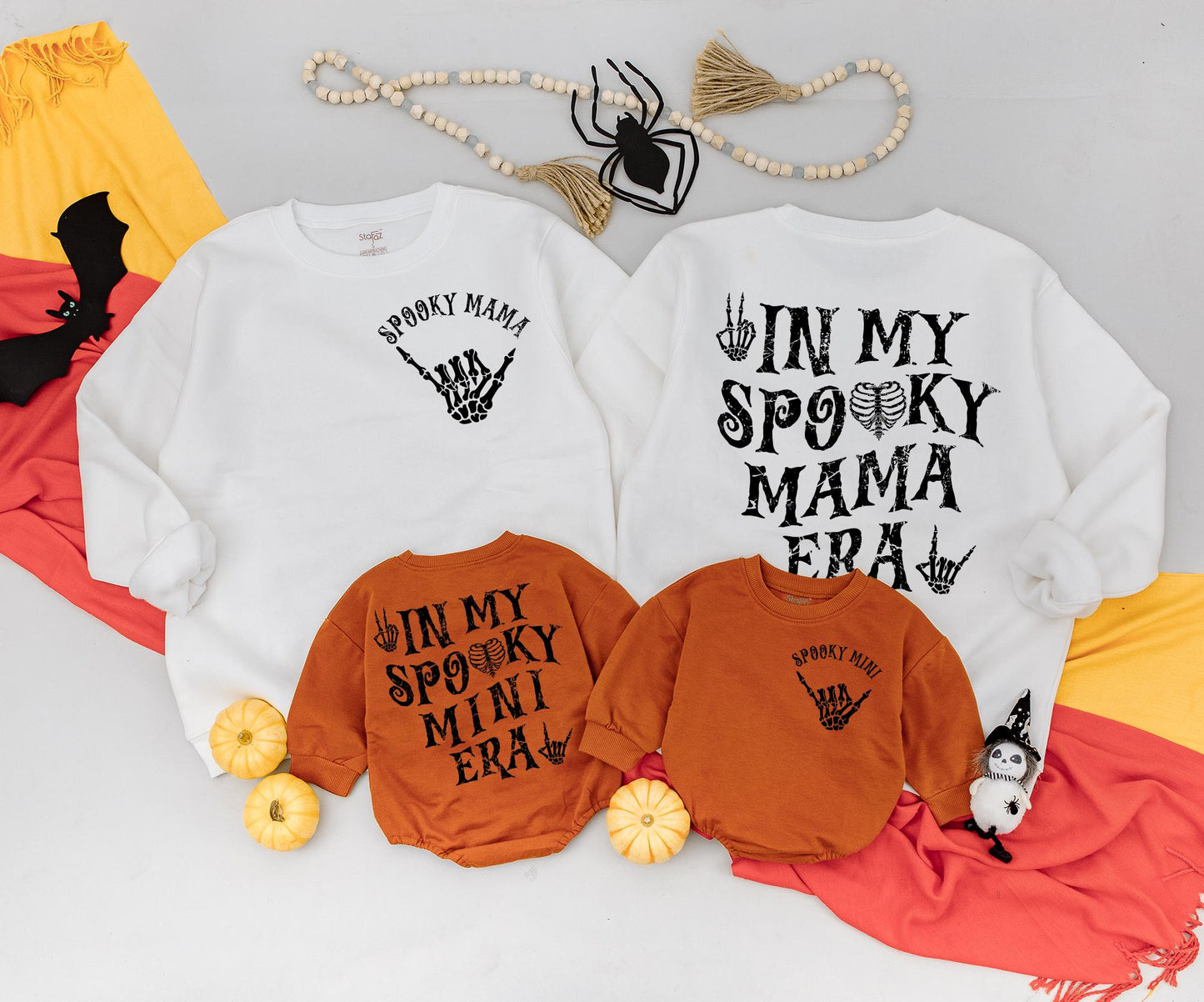Spooky Mama & Mini Era Matching Sweatshirts Retro Skeleton Hand Halloween Family Outfits Cozy Spooky Season Gift