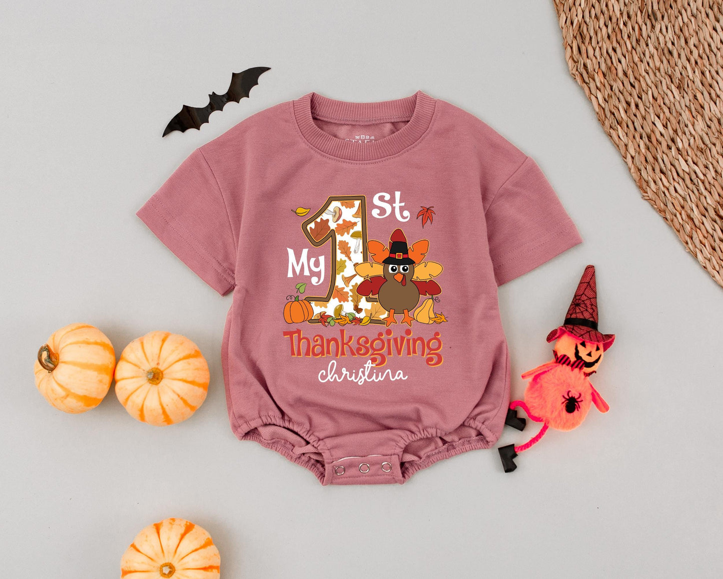 Custom Name Thanksgiving Romper - Baby Fall Outfit Halloween Bodysuit