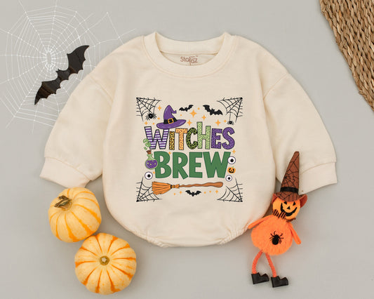 Baby Girl's 'Witches Brew' Halloween Romper Outfit: First Spooky Season Newborn Bodysuit, Festive Baby Shower Gift