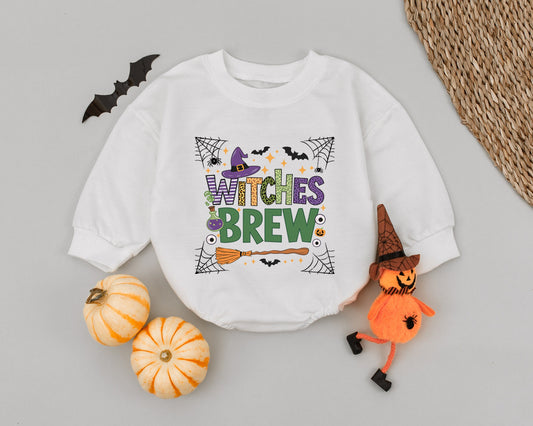 Baby Girl's 'Witches Brew' Halloween Romper Outfit: First Spooky Season Newborn Bodysuit, Festive Baby Shower Gift