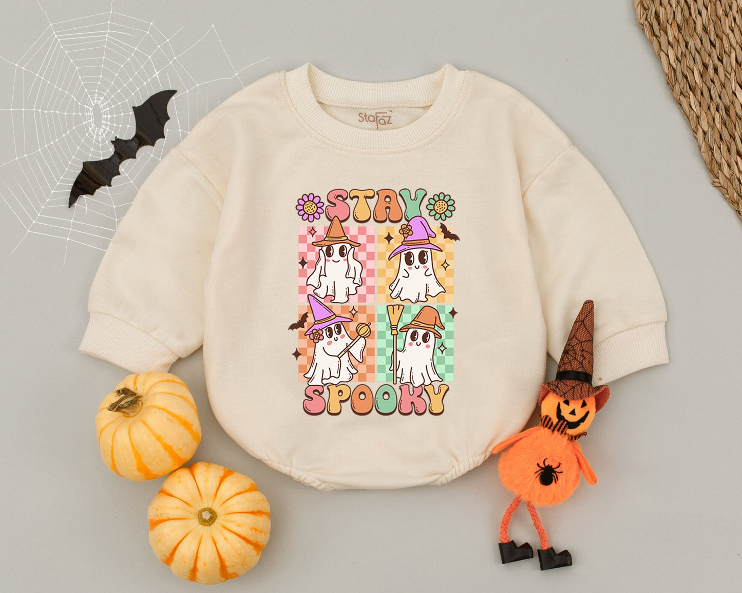 Groovy Retro Ghost Bubble Romper - Perfect for Baby’s First Halloween