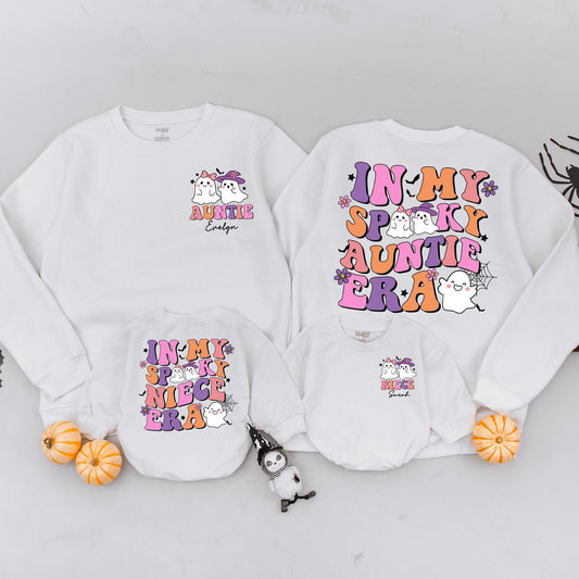 Retro Halloween Auntie & Niece Sweaters - Spooky Custom Family Outfit