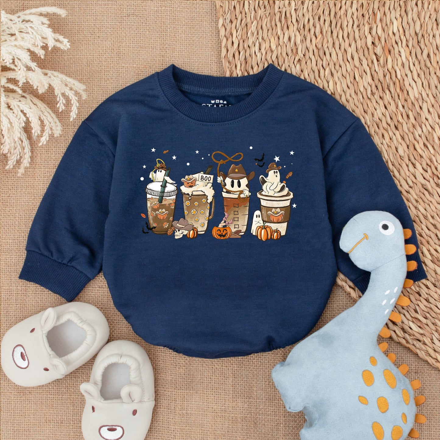 Spooky Coffee Western Romper - First Halloween Baby Outfit