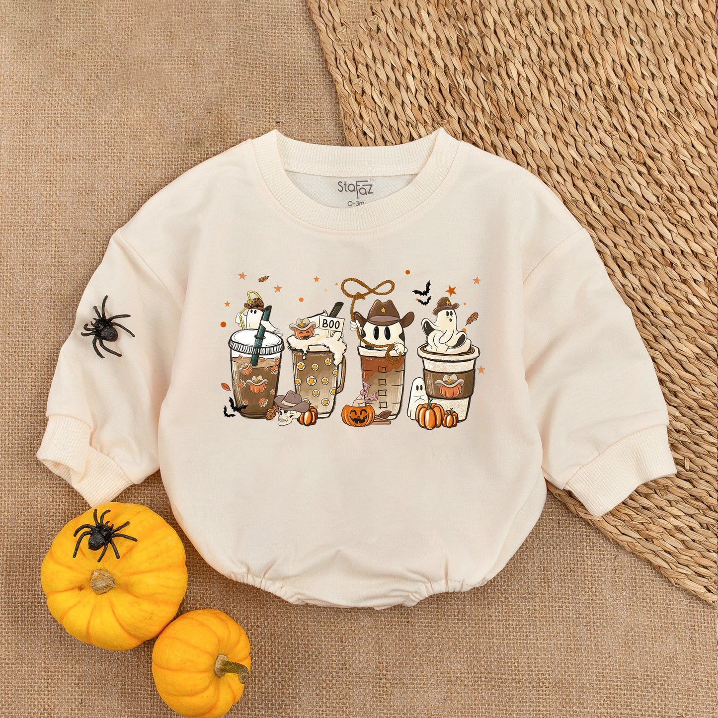 Spooky Coffee Western Romper - First Halloween Baby Outfit