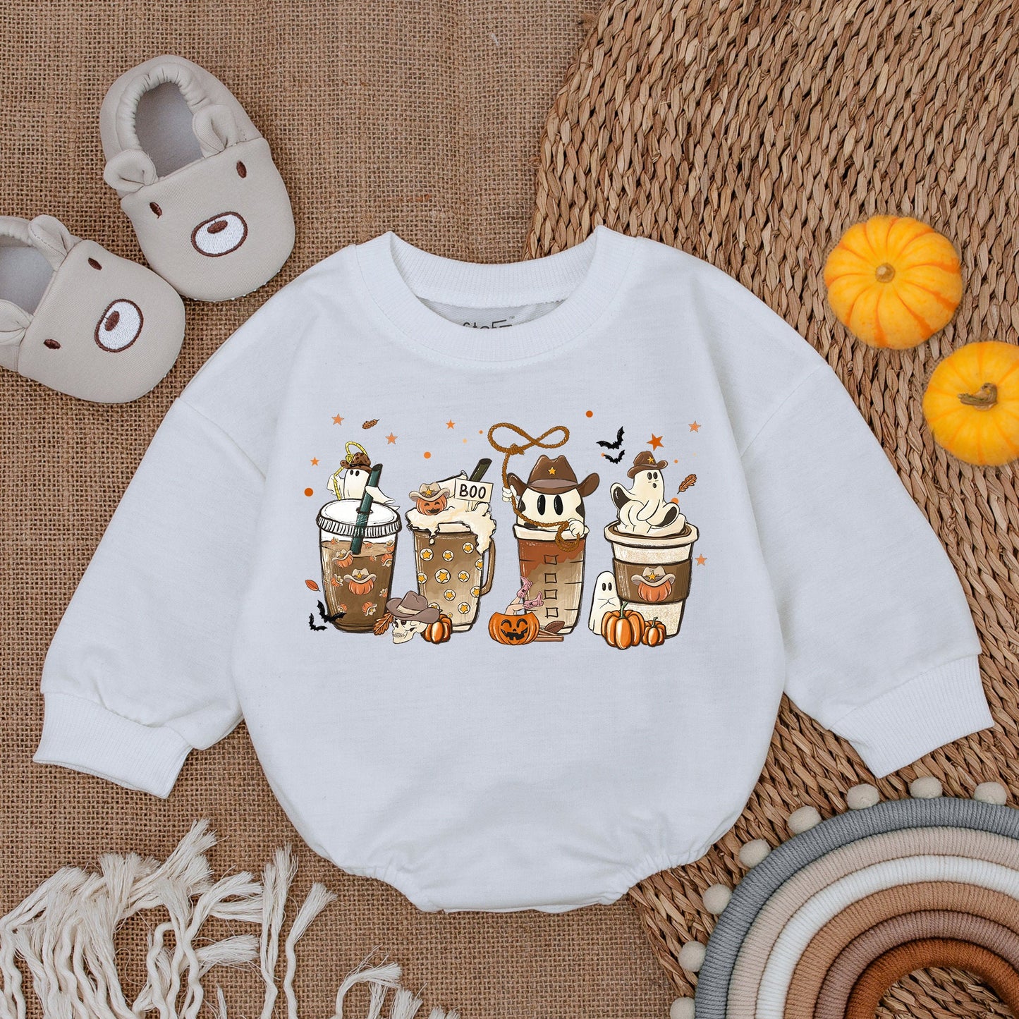 Spooky Coffee Western Romper - First Halloween Baby Outfit