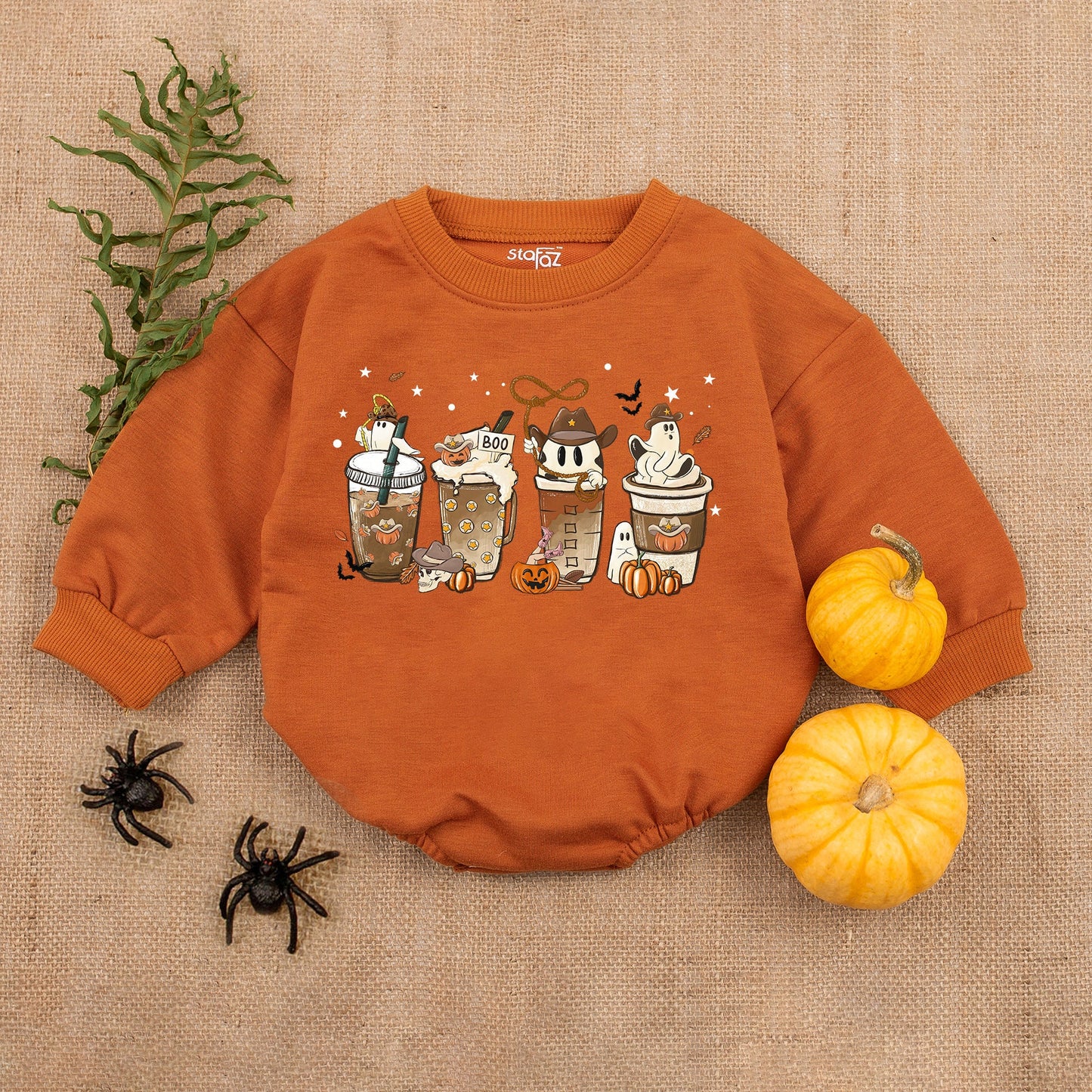 Spooky Coffee Western Romper - First Halloween Baby Outfit