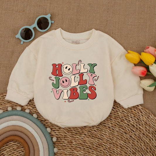 Retro Holly Jolly Baby Romper - Perfect First Christmas Outfit