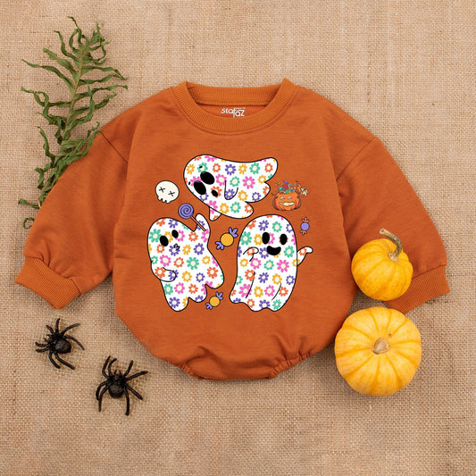 Halloween Ghost Baby Romper, First Halloween Outfit, Cute Spooky Season Baby Clothes, Floral Ghost Design, Infant Gift