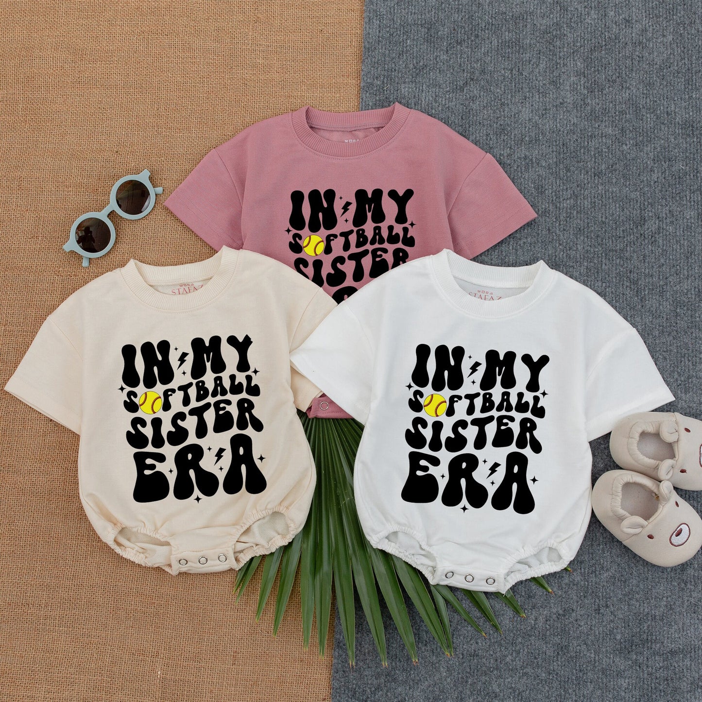 Softball Sister Era Bubble Romper Game Day Baby Clothes Short Sleeve Newborn Outfit Yellow Lightning Bolt Lohan 7