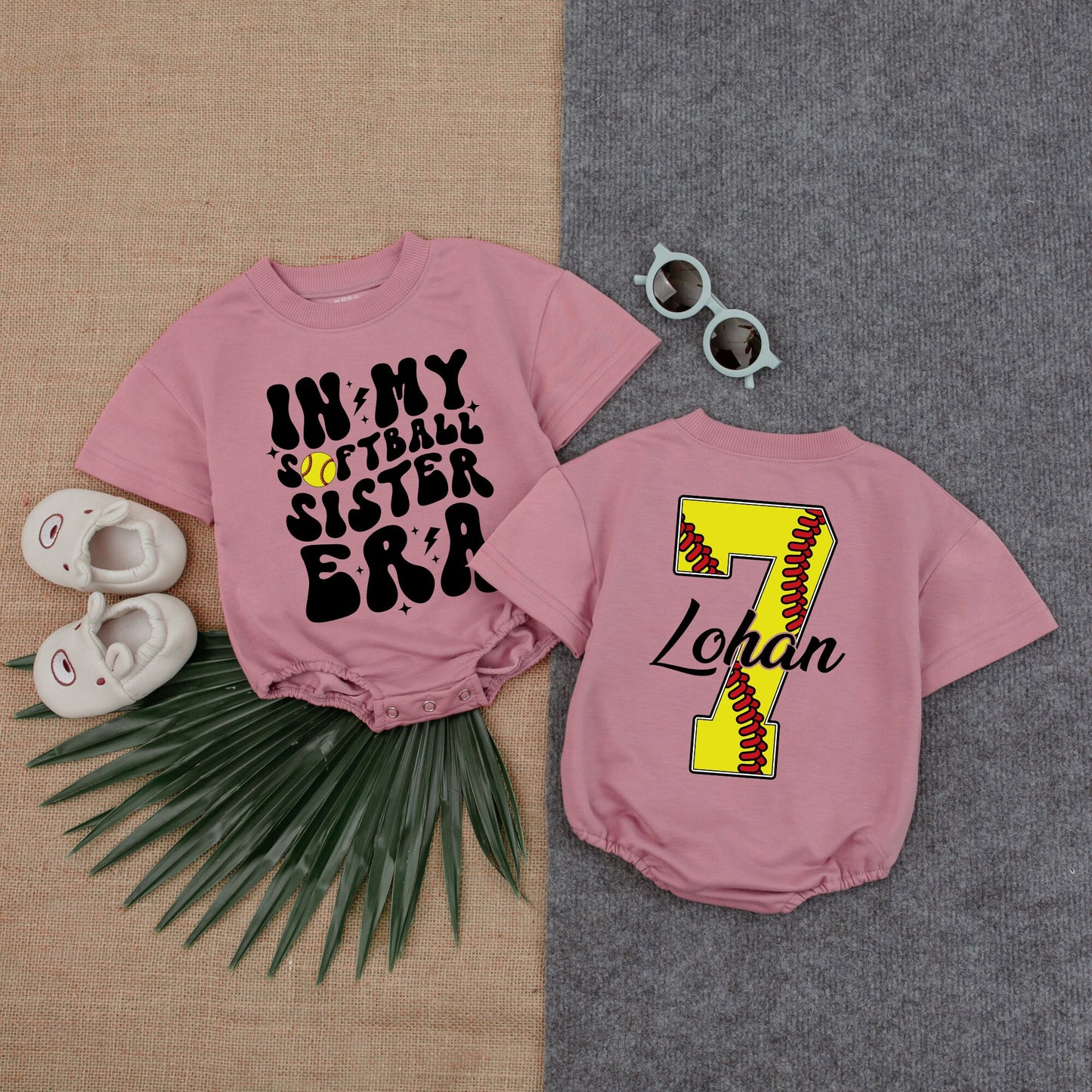 Softball Sister Era Bubble Romper Game Day Baby Clothes Short Sleeve Newborn Outfit Yellow Lightning Bolt Lohan 7