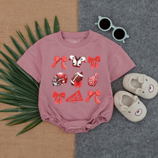 Football Game Day Baby Romper - Cheer Bow Outfit for Newborns