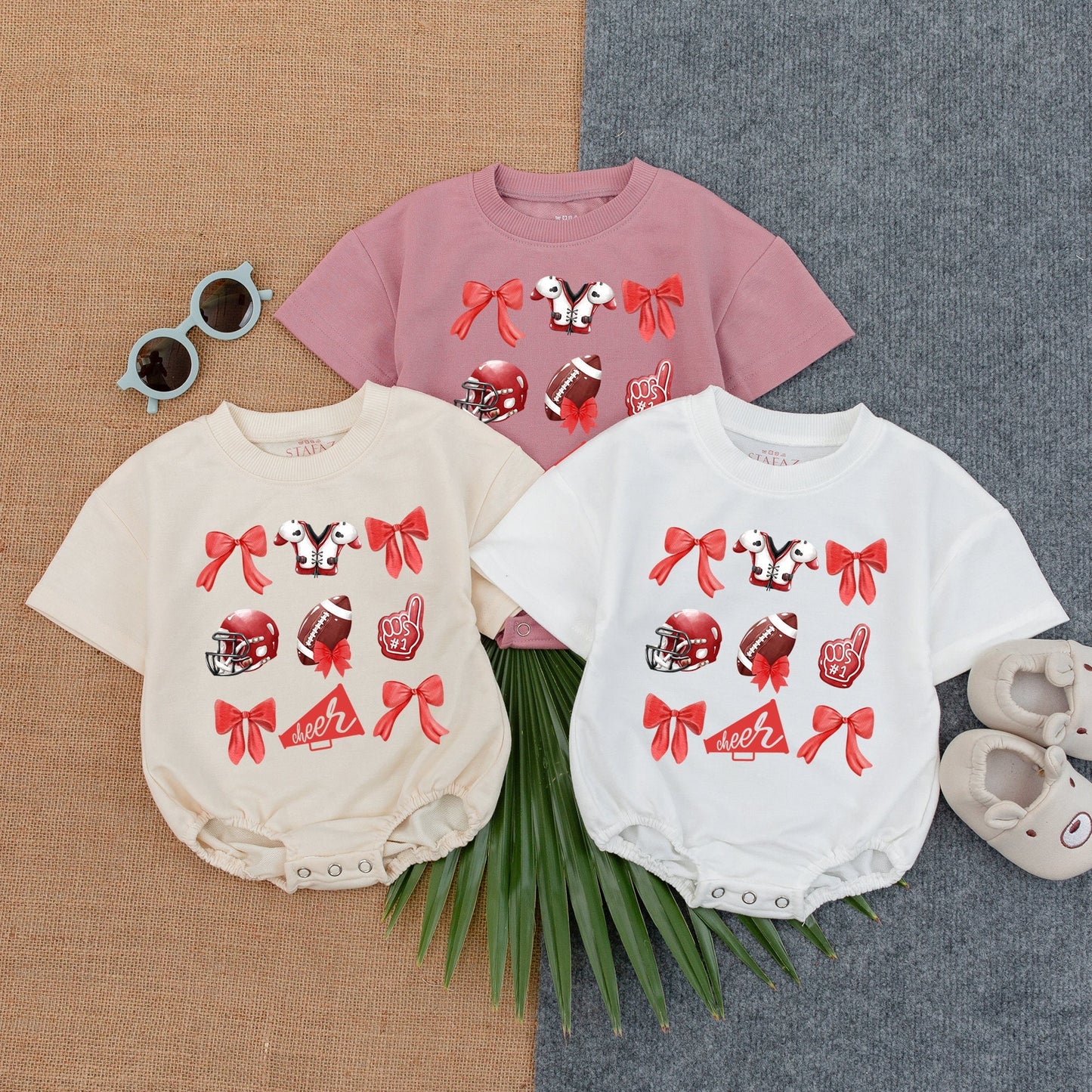 Football Game Day Baby Romper - Cheer Bow Outfit for Newborns