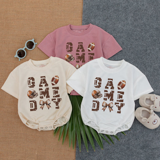 Football Game Day Romper: Baby Birthday Outfit, Sports, Short Sleeve