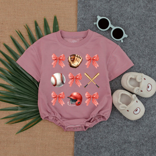 Gameday Baby Romper: Baseball Bow Outfit for Birthday or Shower Gift