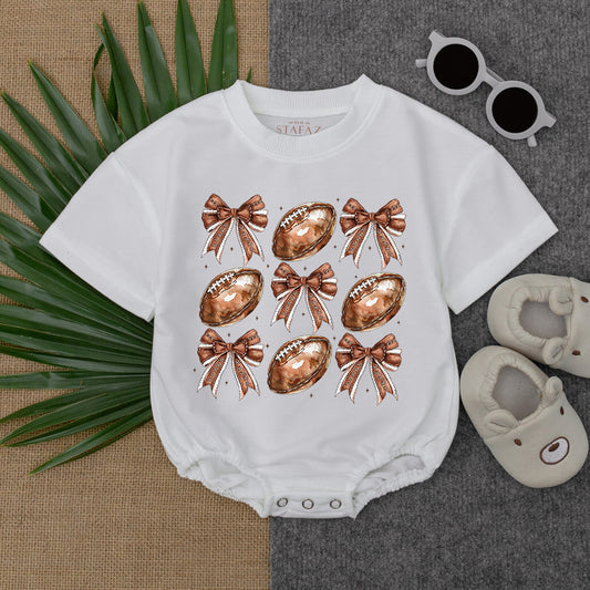 Cute Football Bow Romper Baby Girl Gameday Outfit Short Sleeve Infant Clothes Newborn Football Birthday Gift Vintage Lace Charm