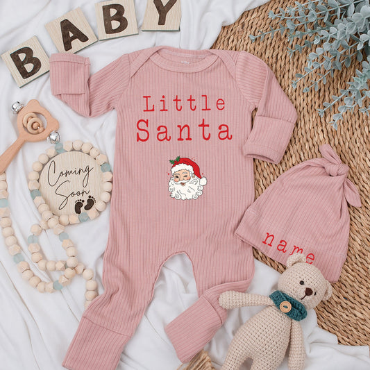 Little Santa Romper Cute Baby Long Sleeve Outfit Soft Going Home Newborn Gift Baby Shower Christmas Santa Baby Stars Whimsical Cartoon