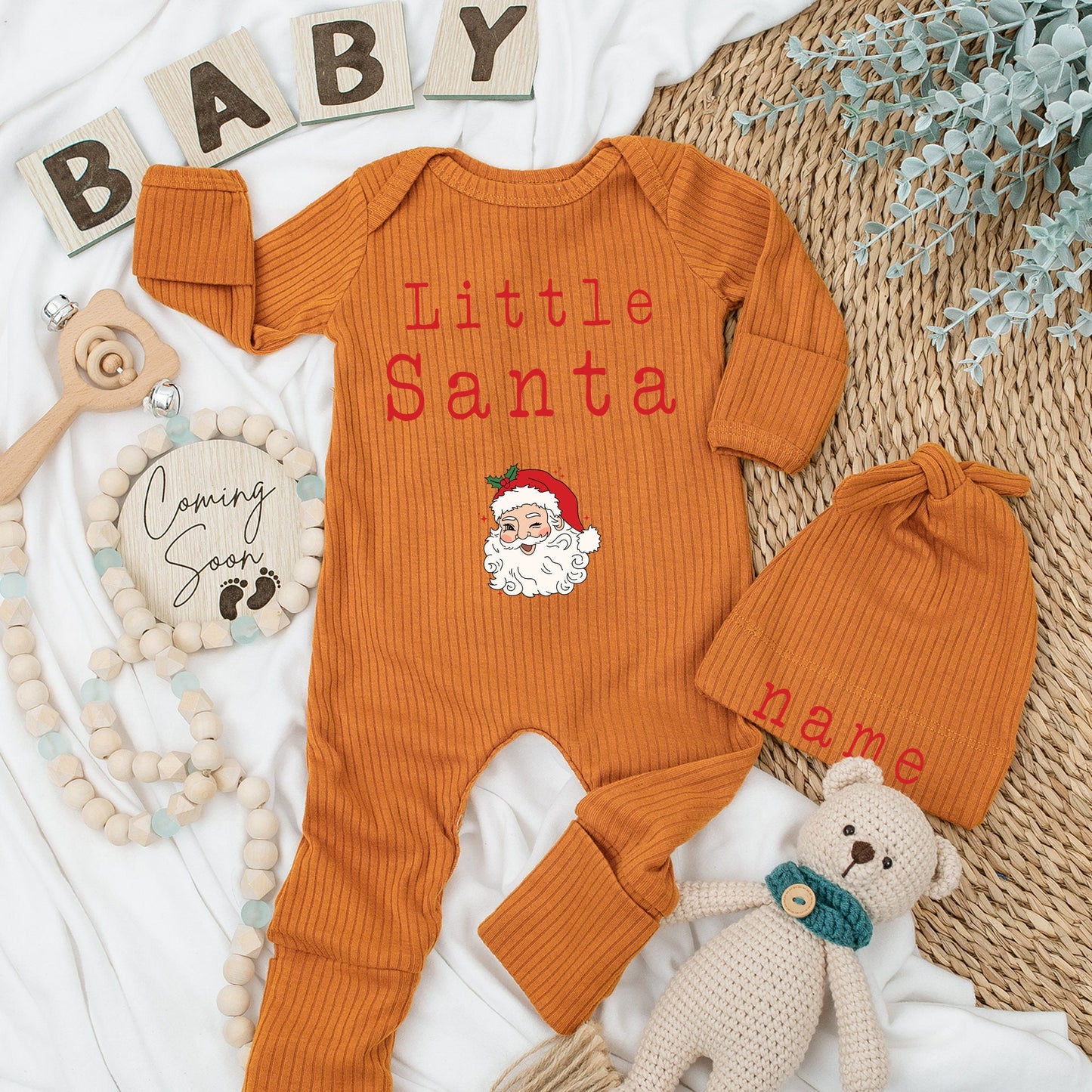 Little Santa Romper Cute Baby Long Sleeve Outfit Soft Going Home Newborn Gift Baby Shower Christmas Santa Baby Stars Whimsical Cartoon