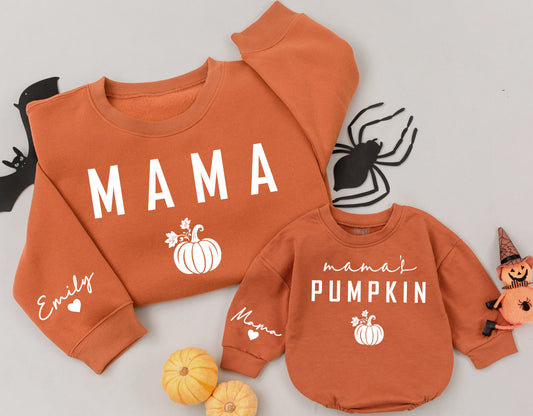 Mama and Mamas Pumpkin Patch Matching Fall Sweatsuit Mommy and Me Cozy Autumn Outfits Kids Thanksgiving Gift