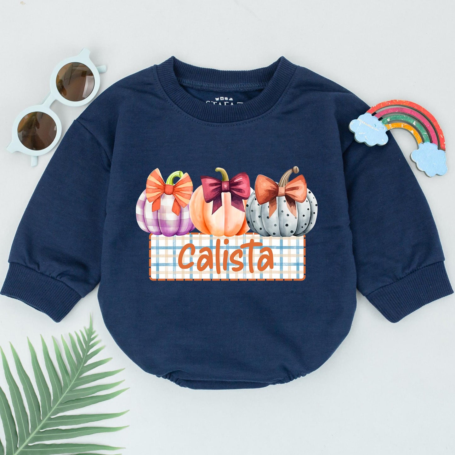 Calista Pumpkin Romper Personalized Little Pumpkin Bodysuit for Girls First Thanksgiving Birthday Gift Cute Fall Outfit