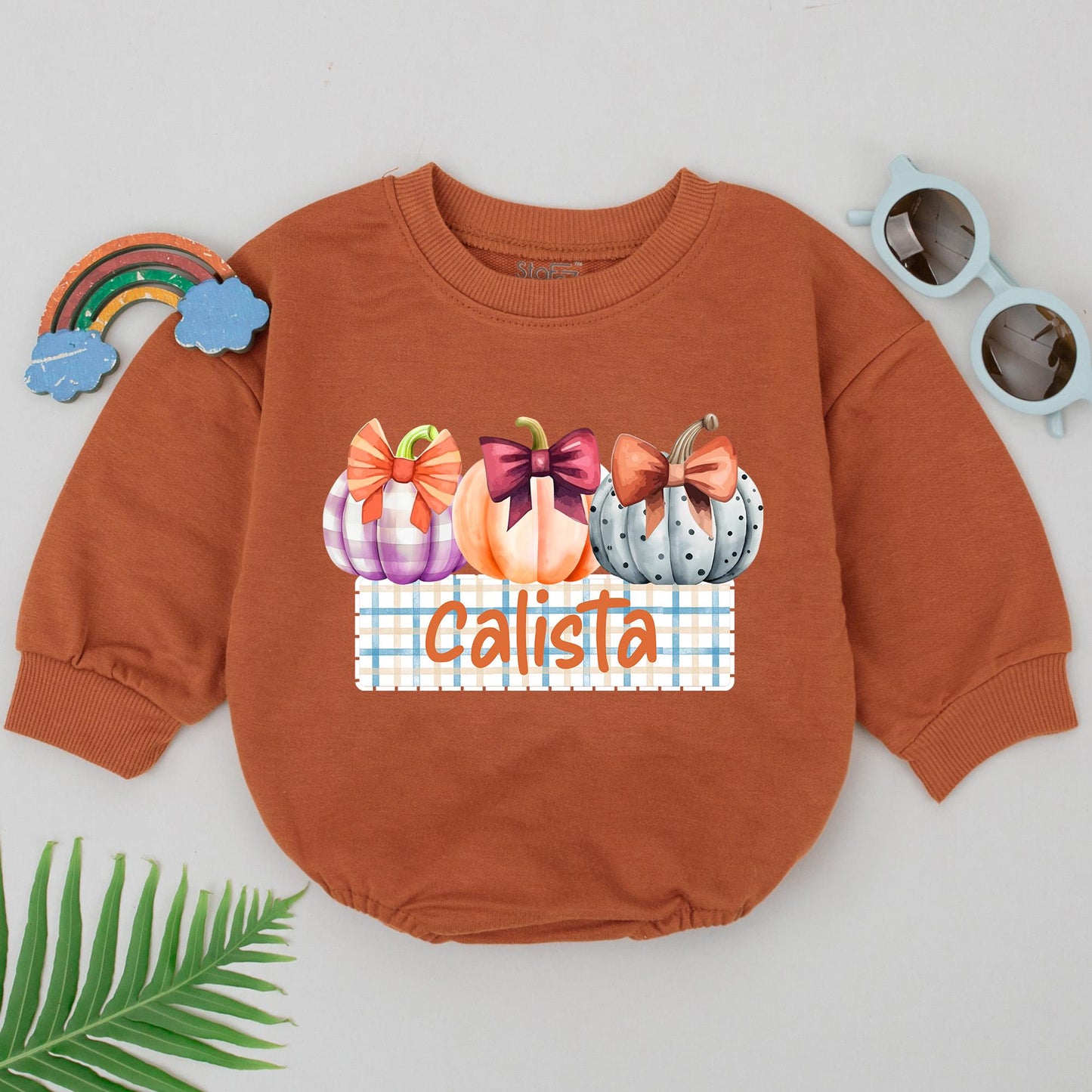 Calista Pumpkin Romper Personalized Little Pumpkin Bodysuit for Girls First Thanksgiving Birthday Gift Cute Fall Outfit
