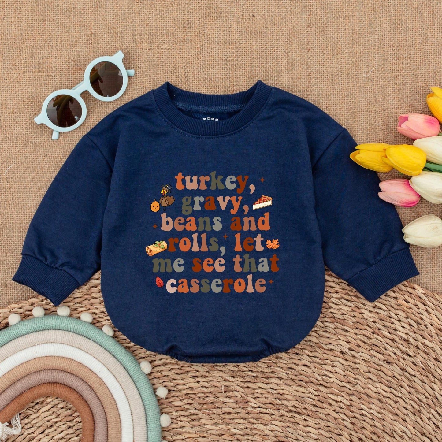 Turkey Gravy Beans & Rolls Thanksgiving Baby Romper Fall Outfit Pumpkin Baby Clothes First Thanksgiving Baby Bodysuit