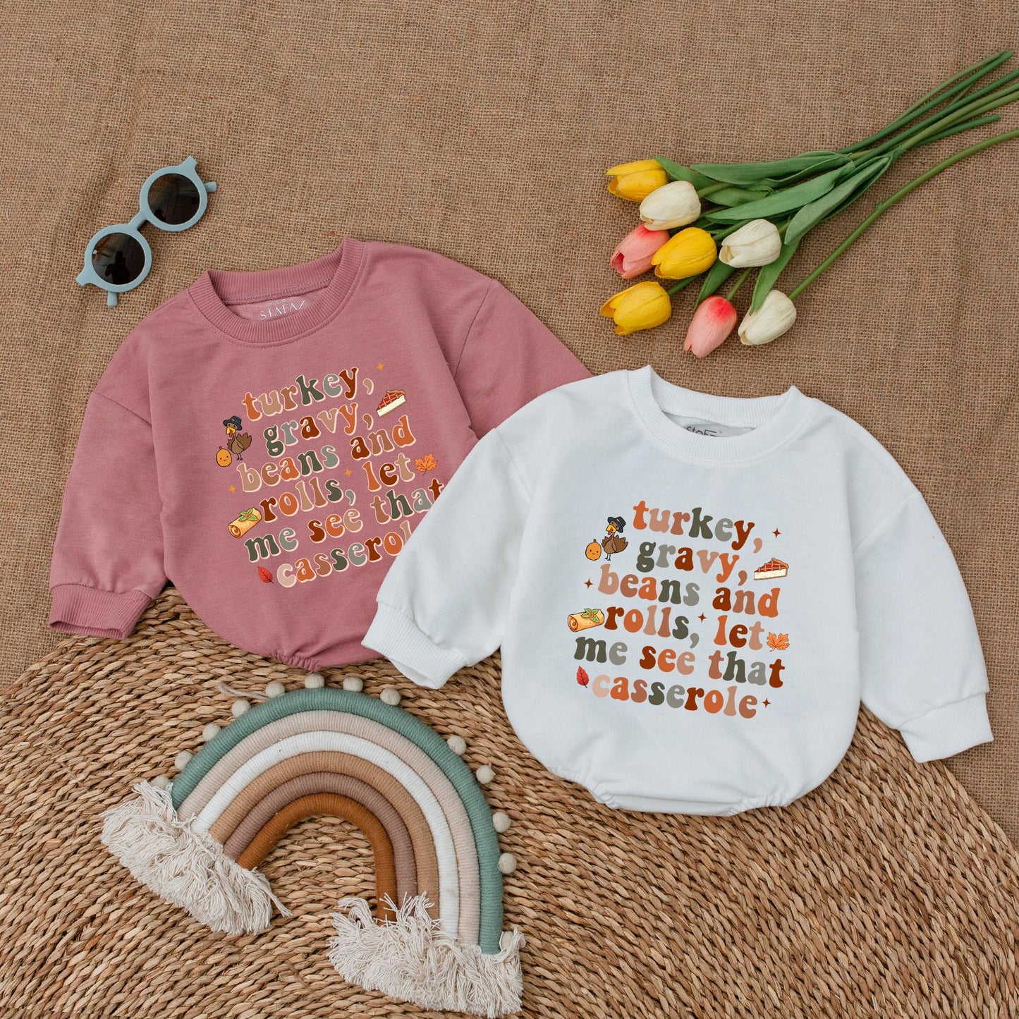 Turkey Gravy Beans & Rolls Thanksgiving Baby Romper Fall Outfit Pumpkin Baby Clothes First Thanksgiving Baby Bodysuit